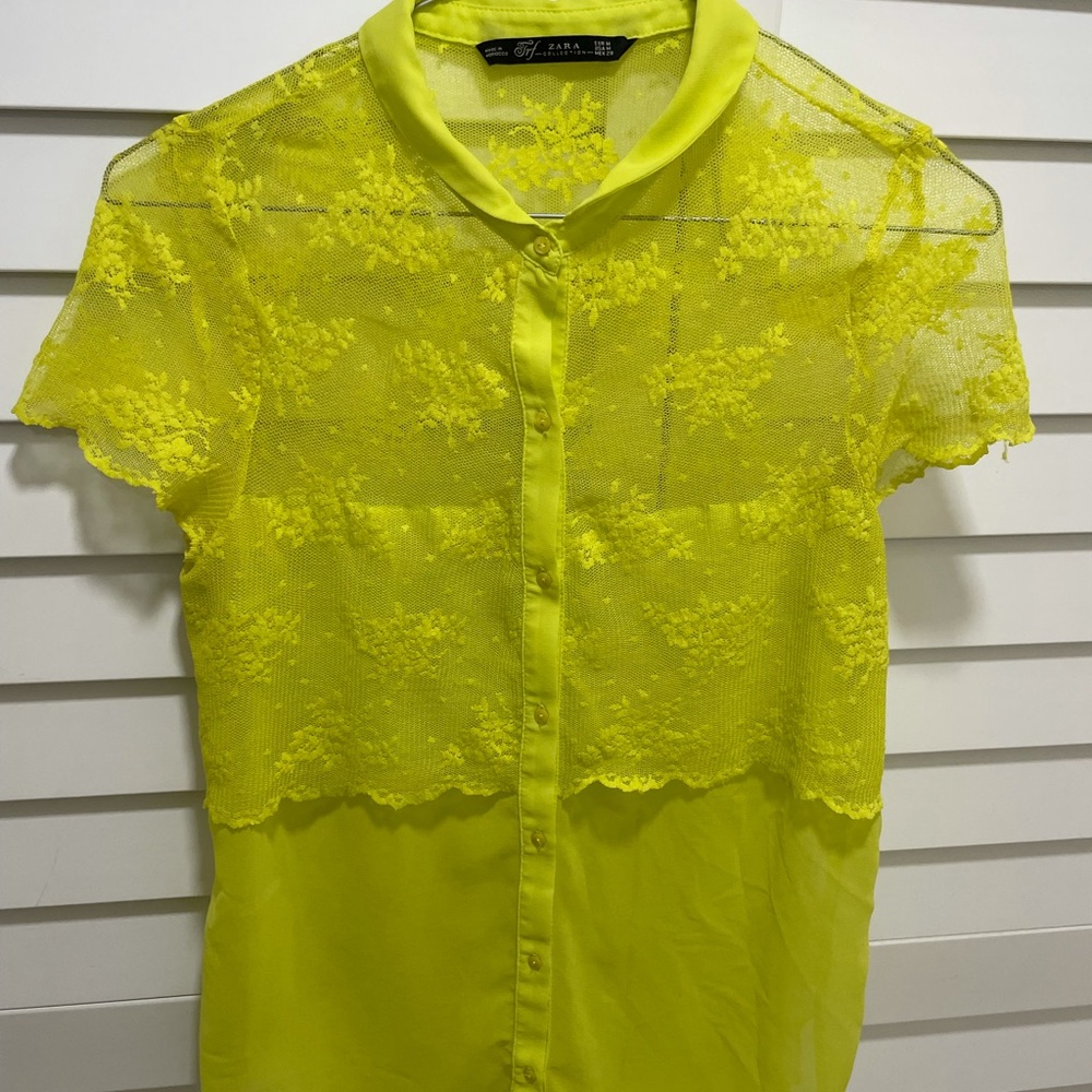 Neon lace button up shirt